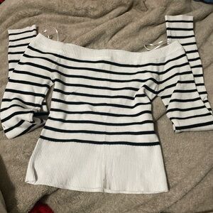 Black and white off the shoulder sweater